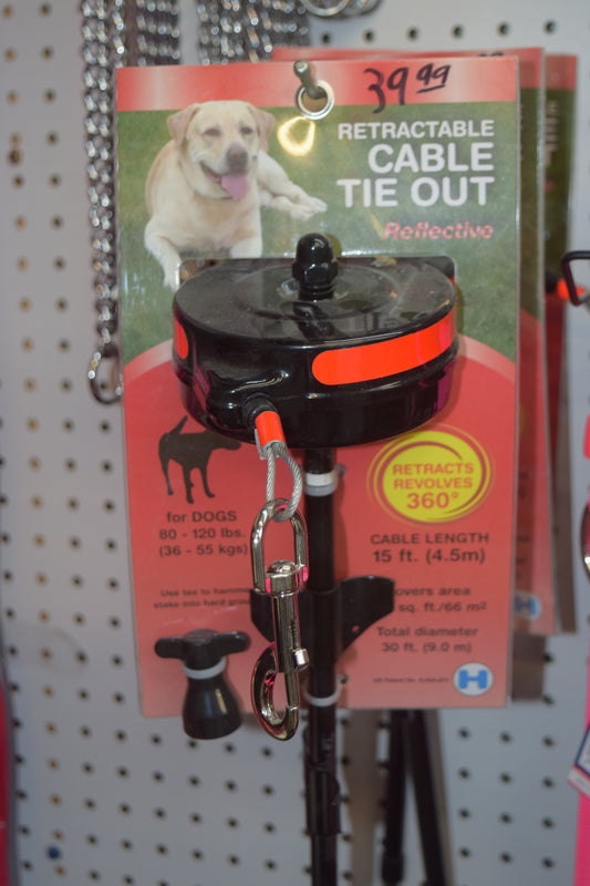 Retractable 15' Cable Tie Out & Stake - Large Dogs