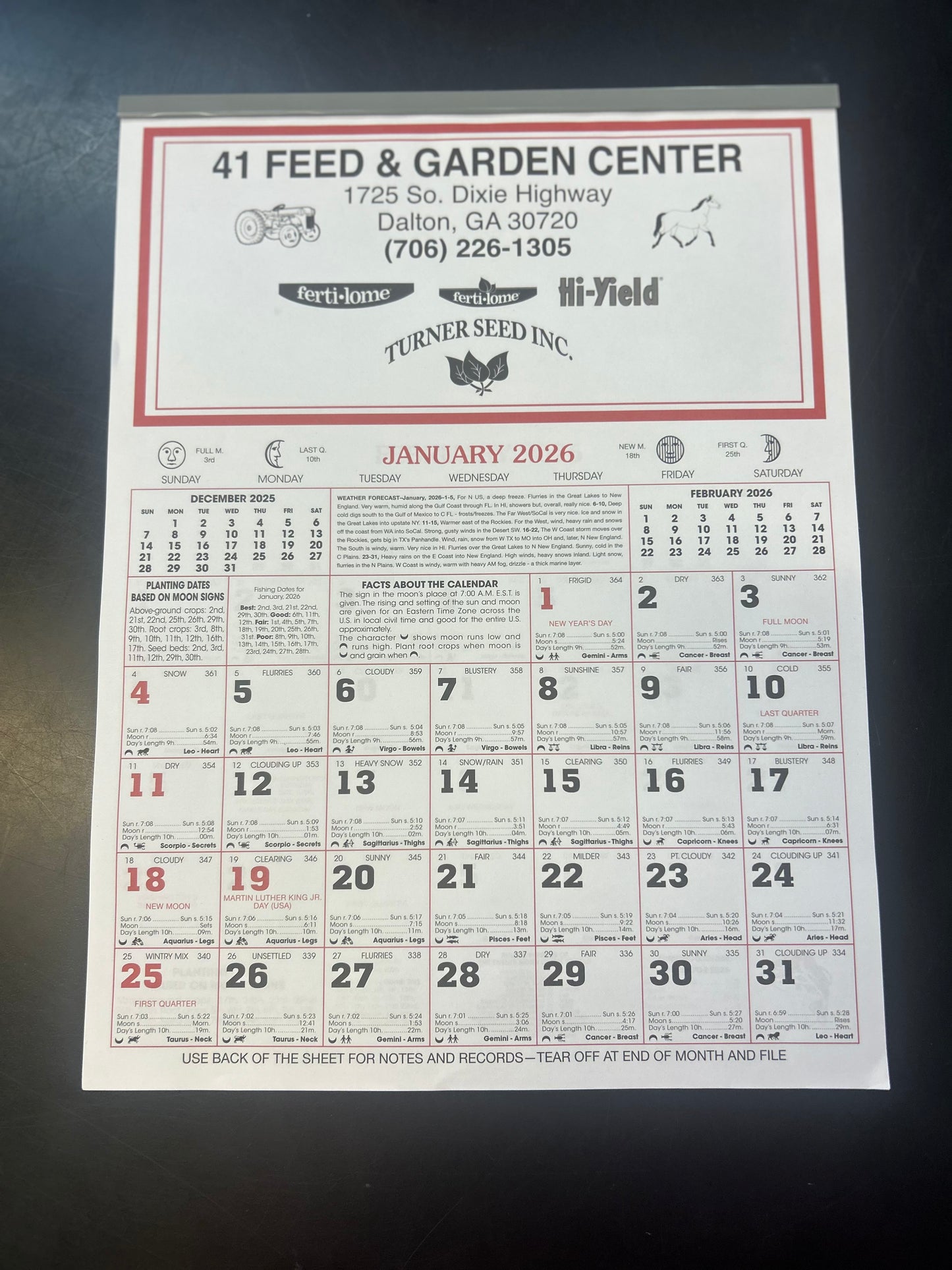 41’s Almanac Calendar 2026