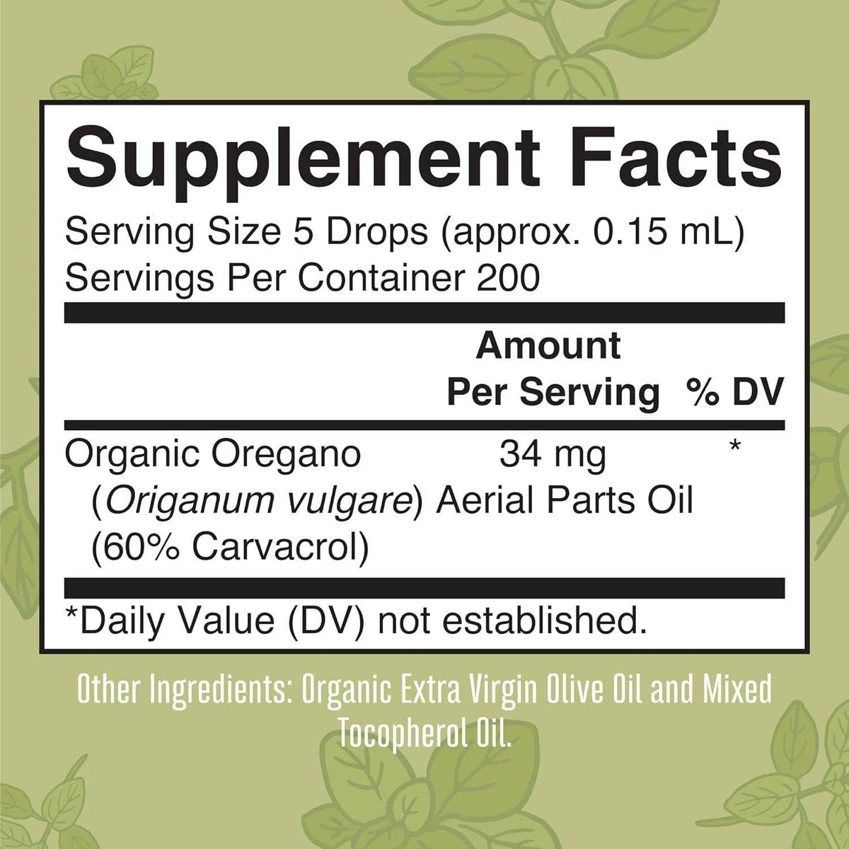 Organic Oil of Oregano Liquid Herbals Drops, 1 Fl Oz