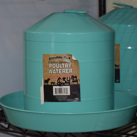 Double Tuf 2 Gal Galvanized Poultry Waterer - Teal