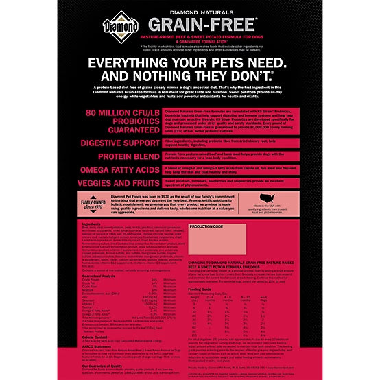 Diamond Naturals Grain Free Sweet Potato and Beef 28lb